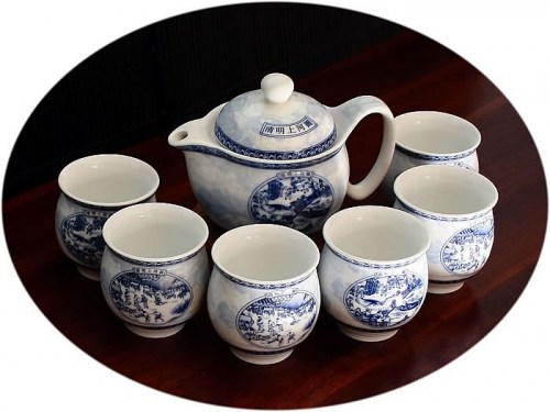 Chinese tea set 7 pieces double layer cups - landscape